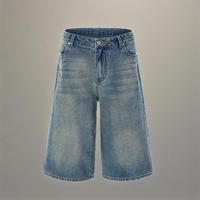 Vente en gros de shorts personnalisés en denim ample à jambe large et taille mi-haute pour hommes, shorts baggy en jean coupe ample, imprimés décontractés vintage légers