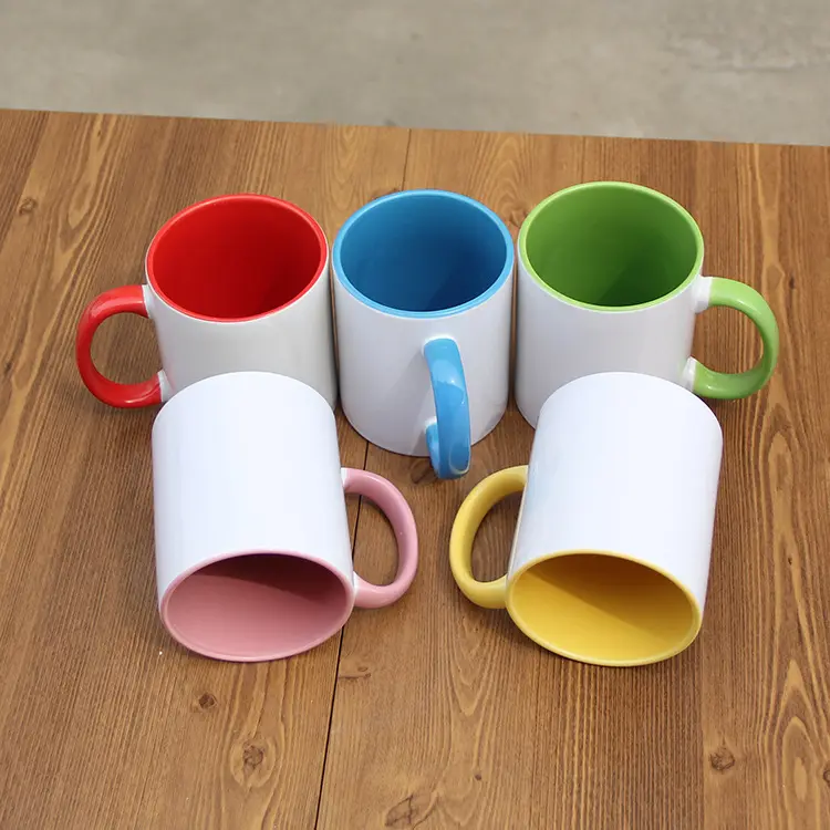 Milk Tea Cup Custom Logo 15oz White Sublimation Colored Inner Ceramic Coffee Mugs