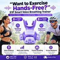 Appareil d'exercice des muscles respiratoires S1P mains libres, intelligent, guidé par application vocale, avec double embout buccal, unisexe, réglable sur 8 niveaux, pour le sport, OEM ODM