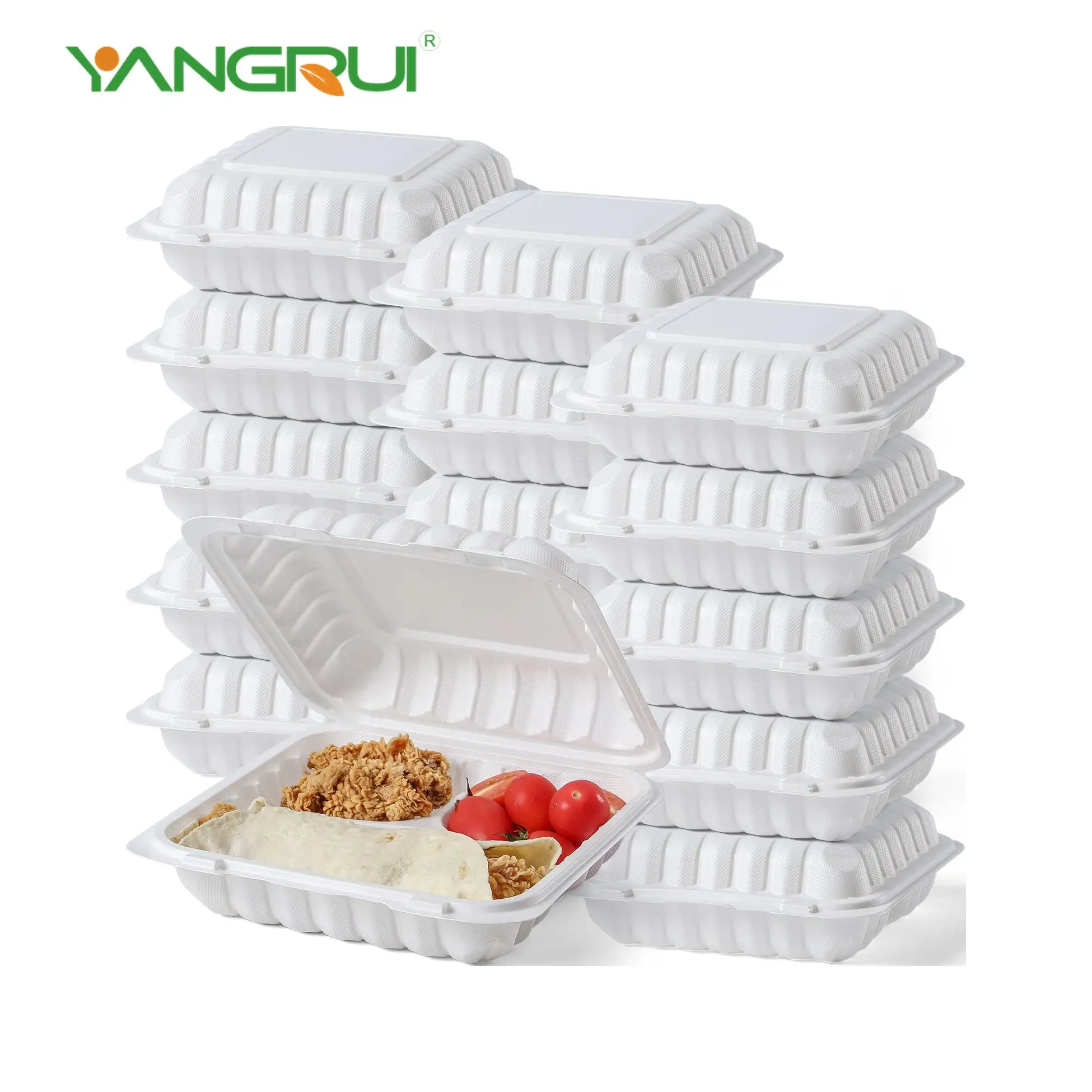 3 Compartment 8 Inch 9Inch Microwave Safe Bento Box Food Container Take Out Mineral Plastic Food Containers