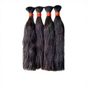 <b>Silky</b> Straight Black Indian Human Hair Bulk Extensions Cheap Double Weft Bundles with Cuticle Aligned Raw Material - Product Image 4