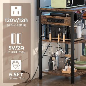 Support de boulangerie avec prise de courant et guirlandes lumineuses LED Support de four à micro-ondes Étagère de rangement de <span class=keywords><strong>cuisine</strong></span> avec panier en fil Station à café - Product Image 2