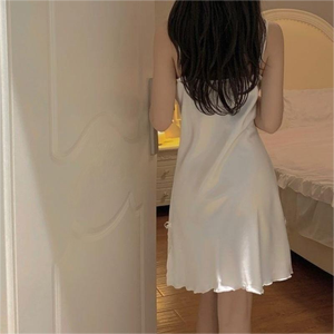 Camicia da <span class=keywords><strong>notte</strong></span> in raso da donna con finiture in pizzo-abito da <span class=keywords><strong>notte</strong></span> monopezzo traspirante per l'estate autunnale, eleganti indumenti da <span class=keywords><strong>notte</strong></span> leggeri - Product Image 3