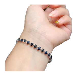 Bracelet à maillons en argent 925 plaqué rhodium noir avec pierre saphir classique KARATS pour tous les genres, mariage, fiançailles - Product Image 1