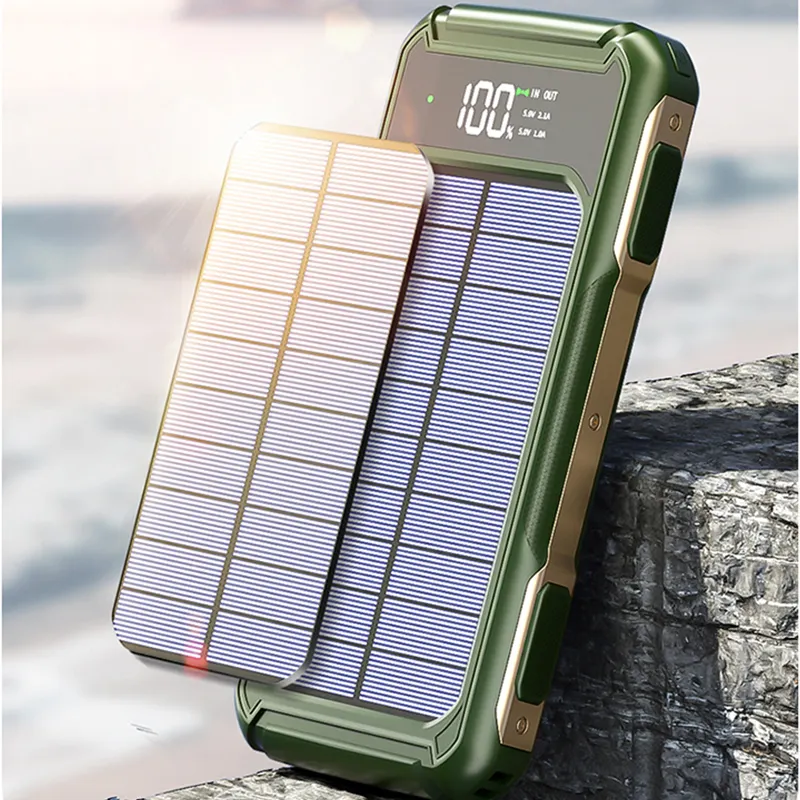 Bộ Sạc Năng Lượng Mặt Trời Pin Dự Phòng 10000MAh Cho Cắm Trại Ngoài Trời Pin Di Động Bộ Pin Mặt Trời Gắn Ngoài Bộ Pin Dự Phòng Có Dây Cáp