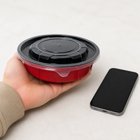 Conteneur alimentaire en plastique rouge écologique, résistant à l'humidité, jetable, rond, pour restaurant