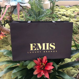 Túi giấy bao bì thương hiệu tùy chỉnh cho trung tâm mua sắm giấy đen dày 250g + in lá vàng + Logo in ruy băng - Product Image 3