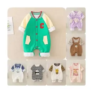 Winter Herbst Neugeborene Babyprodukte Massivbaumwolle Kardigan langärmelig Volljursuit Unisex Strampler