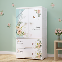 Armoire bébé à 5 niveaux à motif floral avec tiroir, étagère empilable en plastique, commode pliable avec roulettes pour la cuisine