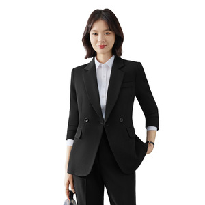 Women's White Suit Set Double-breasted Long Sleeve Skirt <b>Pants</b> Option Anti-Wrinkle Workwear Commuting Uniform - Product Image 5