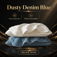 Housse de coussin matelassée en coton antibactérien bleu poussière moderne, teinte en fil lavé, 48x74cm, pour hôtels, resorts et zones côtières