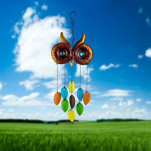 Neue grenz überschreitende Eule Eisen Kunst glas 9 Blätter Metall Windspiel Gravierte Garten Hängende Ornamente Gemalt von Glas künstler - Product Image 1