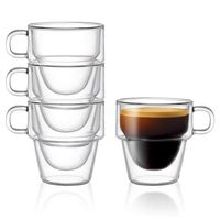 Tasses à café en verre borosilicate à double paroi empilables, résistantes à la chaleur, avec couvercles et poignées pour les fêtes