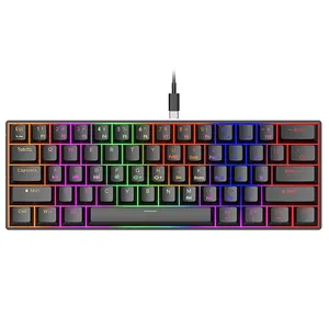 Offre Spéciale 61 touches clavier 60 pour cent rvb LED rétro-éclairé clavier mécanique Teclado Gamer filaire sans fil ergonomique clavier de jeu