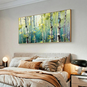 Pintura <span class=keywords><strong>de</strong></span> Abedul con Textura 3D, Arte <span class=keywords><strong>de</strong></span> Pared Verde Amarillo, Pintura al Óleo Abstracta sobre Lienzo para Decoración <span class=keywords><strong>de</strong></span> Sala <span class=keywords><strong>de</strong></span> Estar y Dormitorio - Product Image 3