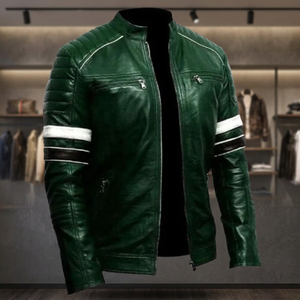 Veste d'hiver en cuir véritable et toile respirante, coupe-vent, col mandarin, personnalisée avec impression frontale, modèle NA108 de BS International - Product Image 1