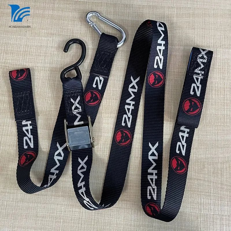 Customized Logo Lashing Strap Set Cam Buckle Lockable Soft Loop Motorcycle Tie Down Straps