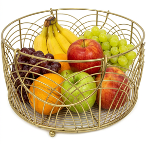 VISHAL HANDICRAFT Luxury Modern 25 cm Dia Iron <b>Wire</b> <b>Basket</b> 12 cm Height 650 g Gold Electroplated Iron Fruit Vegetable <b>Basket</b> for - Product Image 1
