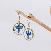 Boucles d'oreilles en acier inoxydable avec logo personnalisé, forme ronde, fleurs séchées, bijoux quotidiens, cadeau de mode pour femmes