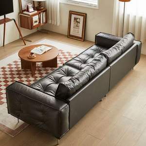 <span class=keywords><strong>Grand</strong></span> canapé sectionnel en cuir ciré du milieu du siècle dossier fixe 100 ° inclinable cadre fendu design salon spacieux - Product Image 1