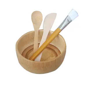竹美容院面膜碗四件套，勺子，刷子，碗面部造型木面膜搅拌碗套装包刷锅铲