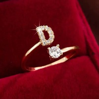 Bague ajustable ouverte R77 en laiton plaqué or 18 carats avec zircone cubique étincelante et lettre chrétienne, bijou fantaisie pour femme, vente en gros