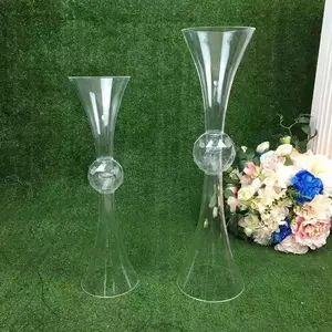 50cm 60cm trompeta moderno plástico transparente acrílico floreros para bodas flores centros de mesa