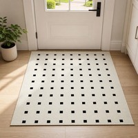 Tapis moderne minimaliste à motif quadrillé, design à pois noirs, tapis crème, grand tapis de style nordique pour l'entrée, le salon, la décoration