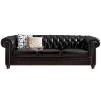 Canapé sectionnel de luxe en similicuir PU de style américain, carré et rembourré, avec fermeture éclair rétro, garnissage en éponge, design traditionnel pour salon