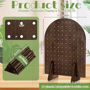 Wooden Nail Board Display Rack With Dowel <b>Rods</b> Oval Perforated Jewelry Keychain <b>Holder</b> Desktop Storage Organizer - Product Image 3