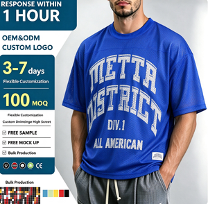 เสื้อเจอร์ซีย์ฟุตบอลคอกลมตาข่ายใหญ่ ระบายอากาศได้ดี ทรงหลวม สกรีนโลโก้ตามสั่ง ผ้าโพลีเอสเตอร์ สตรีทแวร์ ป้ายทอ เสื้อยืดเจอร์ซีย์ผู้ชาย - Product Image 1