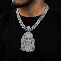 Nuevo Collar con Colgante de Rostro de Personaje en Plata 925 con Micro Pavé de Moissanita, Hecho a Mano, para Hombre, Estilo Rap, Club Nocturno