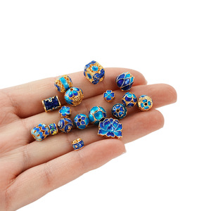 Cloisonne Enamel Flower Beads Copper DIY Jewelry Accessories 8mm Blue Gold Plated Handmade Beads For Bracelets Necklaces - Product Image 4