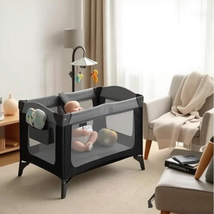 Cuna de bebé con cabecera y <span class=keywords><strong>cambiador</strong></span> de pañales, junto a la cama, cuna con colchón, Sábana, Corralito, cama de viaje con almacenamiento - Product Image 1