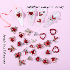 Productos Populares: Diamantes de Imitación para Uñas con Forma de Corazón de Aleación Roja, Joyería Metálica 3D con Dijes de Diamantes - Product Image 3