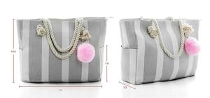 <b>Large</b> Canvas Shoulder <b>Bag</b> - <b>Beach</b> Tote With Cotton Rope Handles and Cute Pompom - Product Image 3