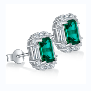 ต่างหูแหวนแต่งงานสำหรับสุภาพสตรี ทำจากเงินแท้ชุบโรเดียม พร้อมส่ง ประดับมรกตสังเคราะห์ขนาด 2 กะรัต 8x6 มม. - Product Image 2