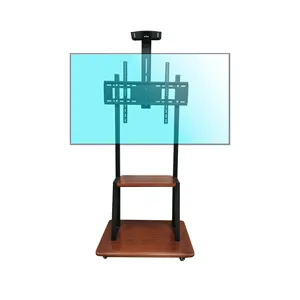 Factory supplier TV standing bracket on Wheeled TV Cart Floor Stand Mount Mobile Trolley Cart 32 75 inch