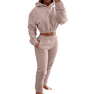 Ensemble de survêtement décontracté pour femmes, sweat à capuche court à manches longues et pantalon de jogging, fournisseur en gros - Product Image 1
