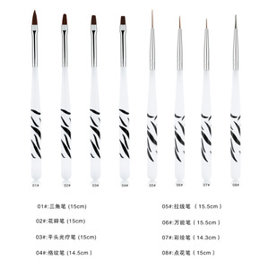 Nail Brush <b>Set</b> 8Pcs Zebra Pattern Synthetic Fiber Professional Nail <b>Art</b> Tools For Manicure Design - Product Image 5