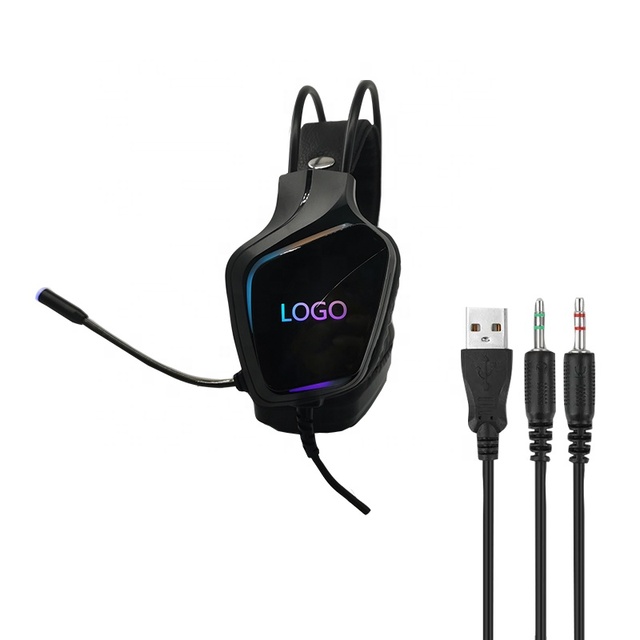 Gaming Headset USB Wired Dynamic 3D Surround Sound LED 50mm Mic Audiophile DJ Travel Use 2.2m Cord