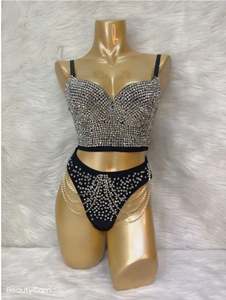 Corsetto da ballo per feste + perizoma a vita alta corsetto donna EDC Rave cristallo Showgirl - Product Image 2