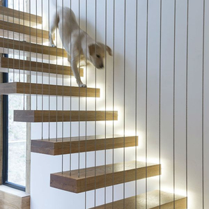 Design per scale galleggianti per interni con illuminazione per scale a led intelligente con sensore e ringhiera per scale in acciaio o vetro - Product Image 5