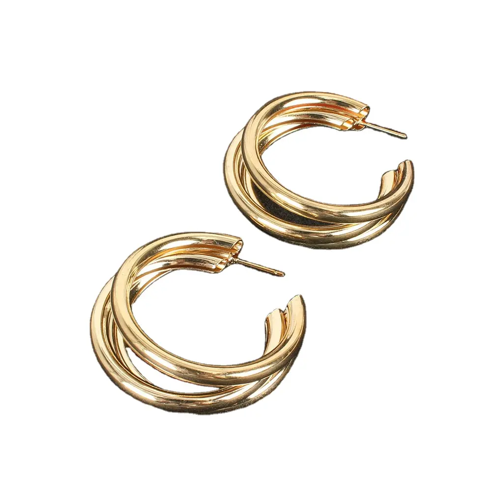זהב צבע מעגל עגילי קריאולי, נירוסטה גדול עגול עגילי חישוק מתנות לנשים