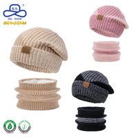 Ensemble bonnet et cache-cou rose chiné personnalisé OEM, tricot côtelé multicolore, 2 pièces, hiver, vente en gros