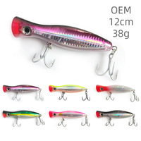 Umpan Pancing Aotuo Laris Manis 12cm 44g Popper Lure Umpan Buatan Keras Laser Inner 4X Hook untuk Memancing Ikan Bass Air Asin