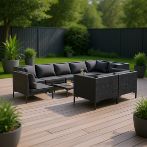 Modular Dark Grey Outdoor Garden <b>Sofa</b> <b>Set</b> With Pe Rattan And High Density Foam Cushions For Contemporary Patio Furniture - Product Image 2