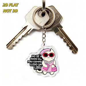 Llavero de acrílico con diseño de gato y cita en español: No sé a dónde voy, pero siempre llevo un libro, con gafas y <span class=keywords><strong>boina</strong></span> rosa, colgante duradero - Product Image 4