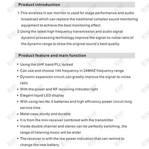 Wireless In-Ear Monitor <b>System</b> UHF High Frequency Transmission for Stage Performance Audio Broadcast - Product Image 6