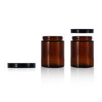 Pot en verre brun durable avec couvercle noir minimaliste pour échantillons de baume à lèvres écologiques 15g